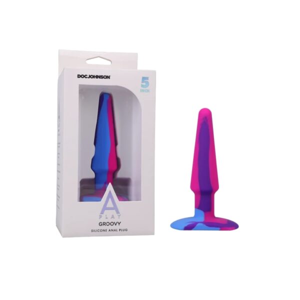 A Play 4" Groovy Silicone Anal Plug - Multicolor/Pink