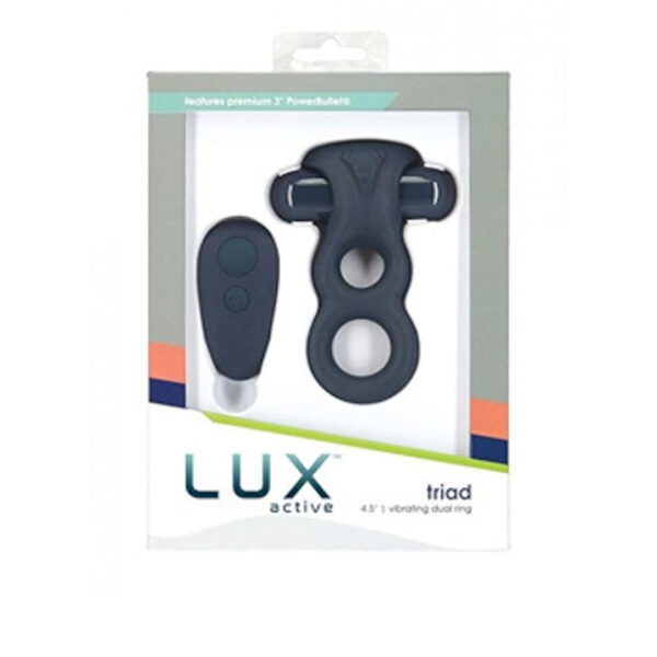 Lux Active Triad 4.5" Vibrating Dual Ring w/Remote - Dark Blue