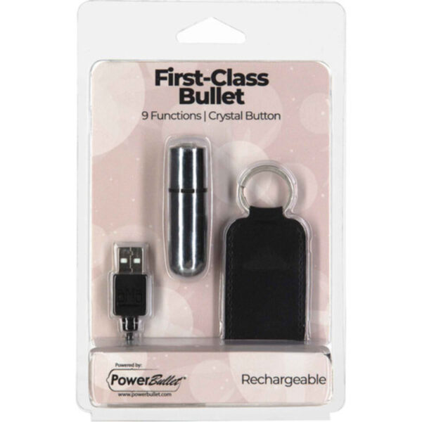 First Class Mini Rechargeable Bullet w/Crystal - 9 Functions Gun Metal