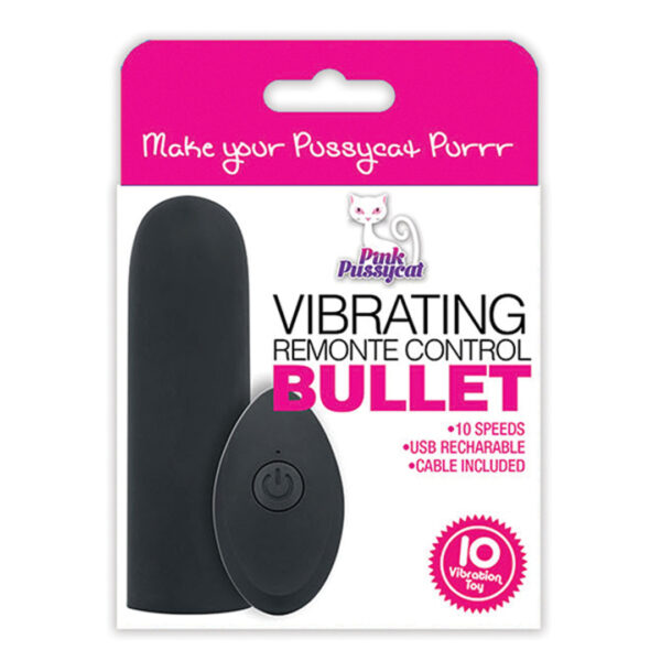 Pink Pussycat Vibrating Remote Control Bullet - Black