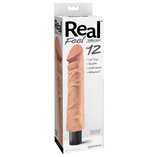 Real Feel No. 12  Long 10" Vibe Waterproof - Mutli-speed Flesh